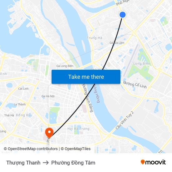 Thượng Thanh to Phường Đồng Tâm map