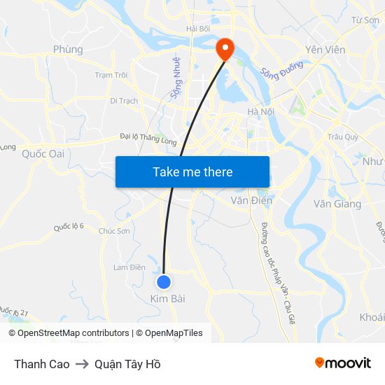 Thanh Cao to Quận Tây Hồ map