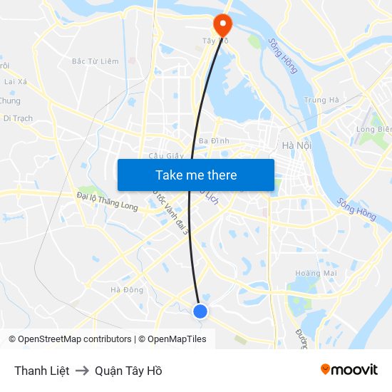 Thanh Liệt to Quận Tây Hồ map