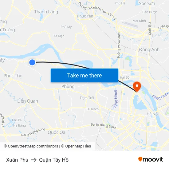 Xuân Phú to Quận Tây Hồ map