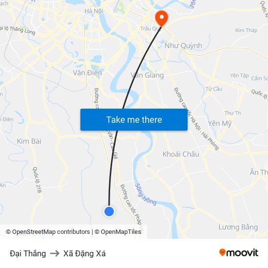 Đại Thắng to Xã Đặng Xá map