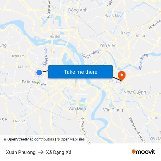 Xuân Phương to Xã Đặng Xá map