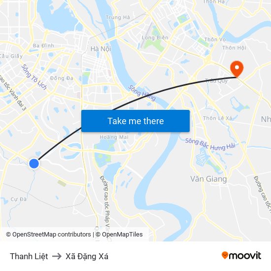 Thanh Liệt to Xã Đặng Xá map