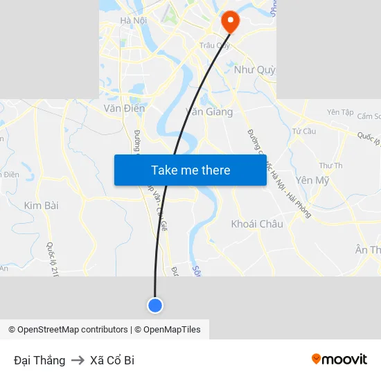 Đại Thắng to Xã Cổ Bi map