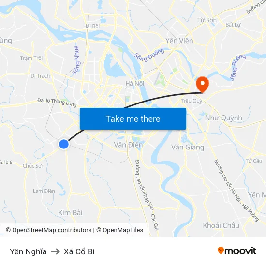 Yên Nghĩa to Xã Cổ Bi map