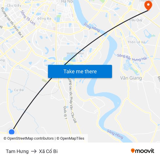 Tam Hưng to Xã Cổ Bi map