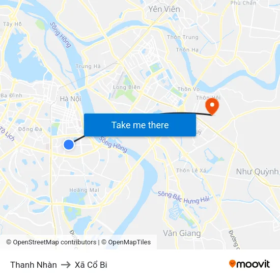 Thanh Nhàn to Xã Cổ Bi map