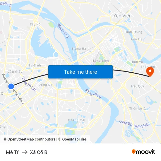 Mễ Trì to Xã Cổ Bi map