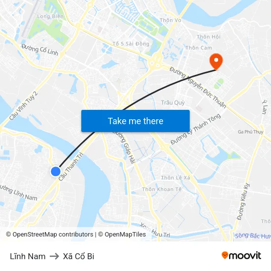 Lĩnh Nam to Xã Cổ Bi map