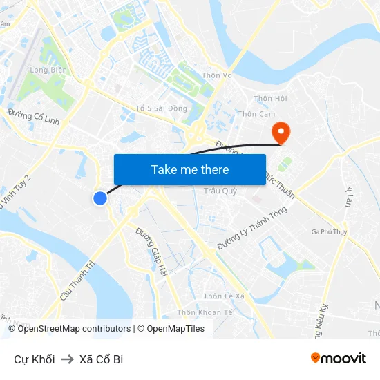 Cự Khối to Xã Cổ Bi map