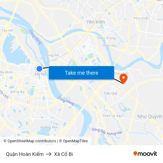 Quận Hoàn Kiếm to Xã Cổ Bi map