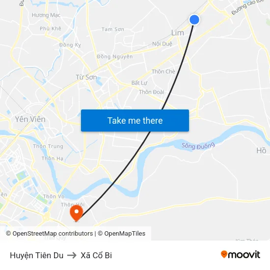 Huyện Tiên Du to Xã Cổ Bi map