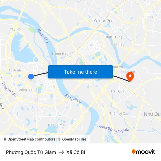 Phường Quốc Tử Giám to Xã Cổ Bi map
