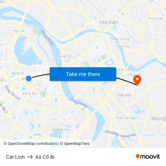 Cát Linh to Xã Cổ Bi map