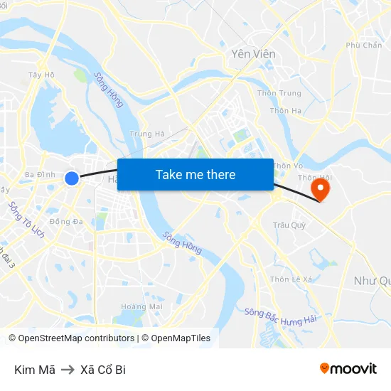 Kim Mã to Xã Cổ Bi map