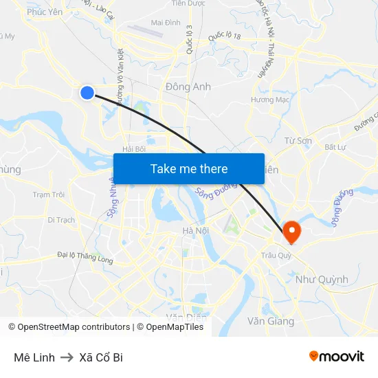 Mê Linh to Xã Cổ Bi map