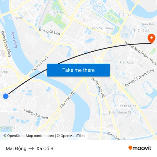 Mai Động to Xã Cổ Bi map