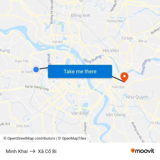 Minh Khai to Xã Cổ Bi map