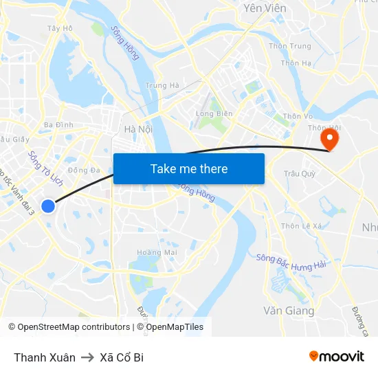 Thanh Xuân to Xã Cổ Bi map