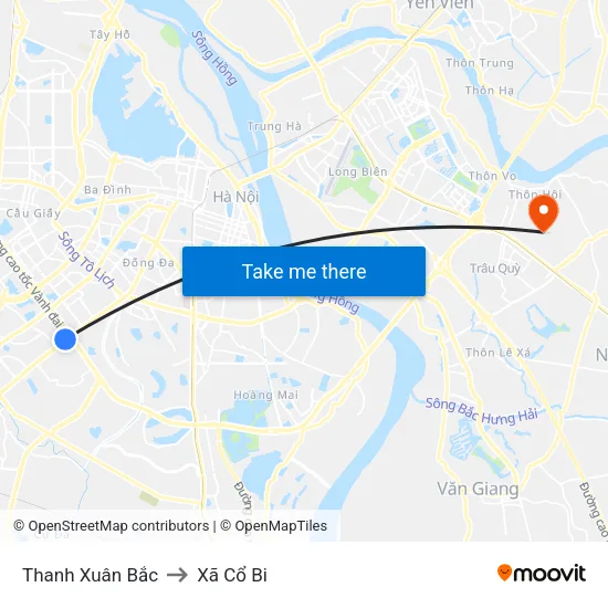 Thanh Xuân Bắc to Xã Cổ Bi map