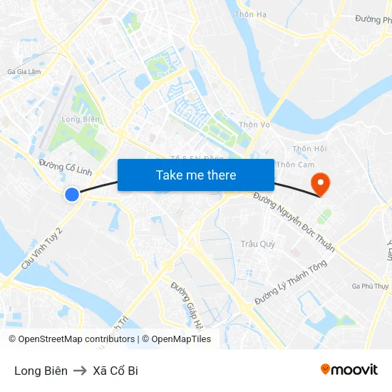 Long Biên to Xã Cổ Bi map