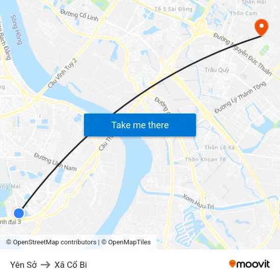 Yên Sở to Xã Cổ Bi map