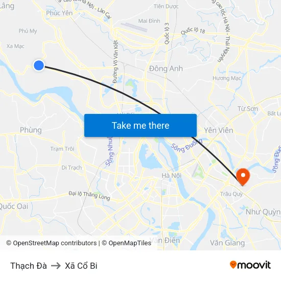 Thạch Đà to Xã Cổ Bi map