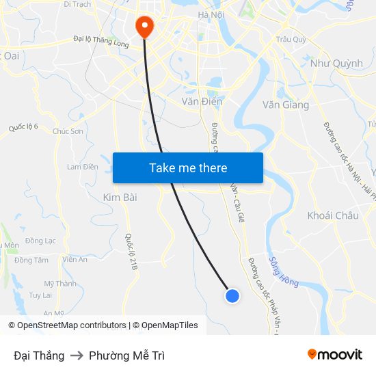 Đại Thắng to Phường Mễ Trì map