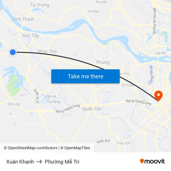 Xuân Khanh to Phường Mễ Trì map