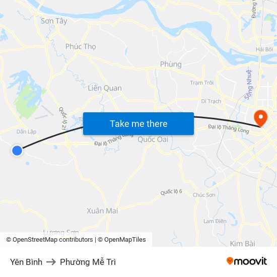 Yên Bình to Phường Mễ Trì map