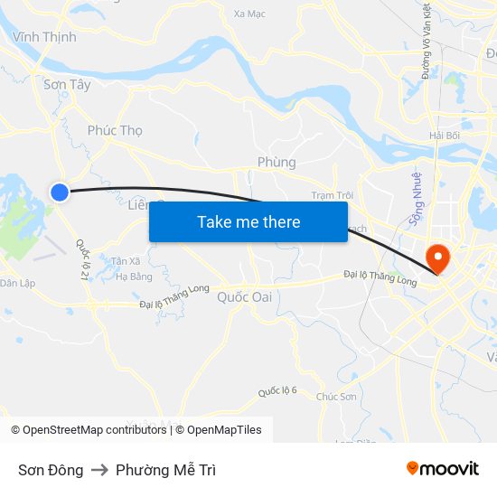 Sơn Đông to Phường Mễ Trì map