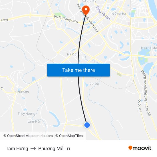 Tam Hưng to Phường Mễ Trì map