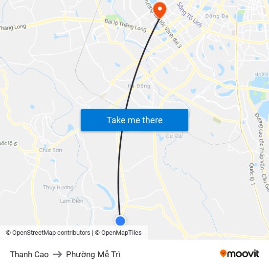 Thanh Cao to Phường Mễ Trì map