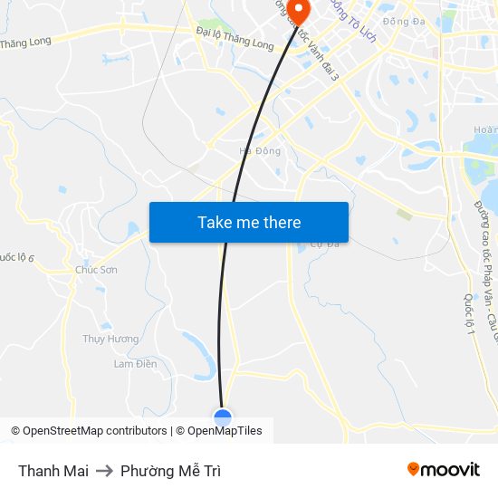 Thanh Mai to Phường Mễ Trì map