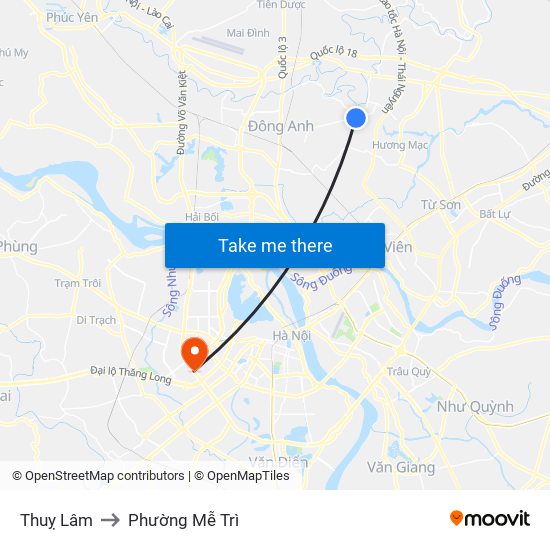 Thuỵ Lâm to Phường Mễ Trì map