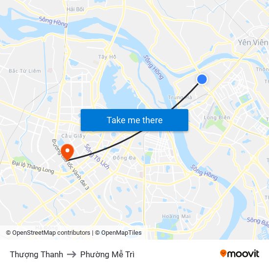 Thượng Thanh to Phường Mễ Trì map