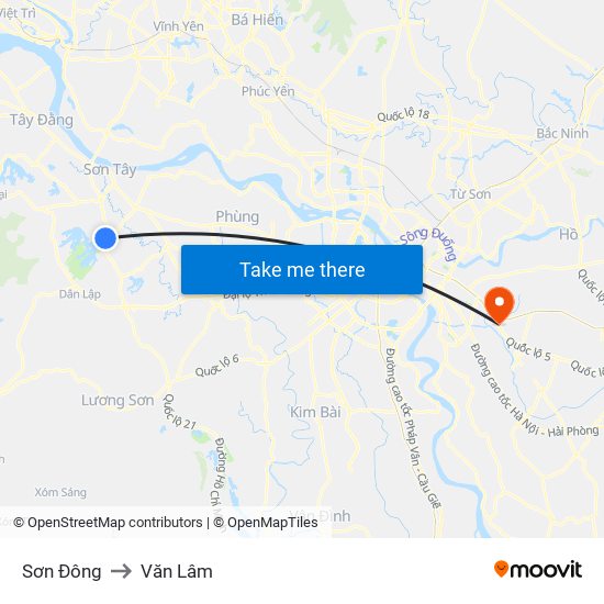 Sơn Đông to Văn Lâm map