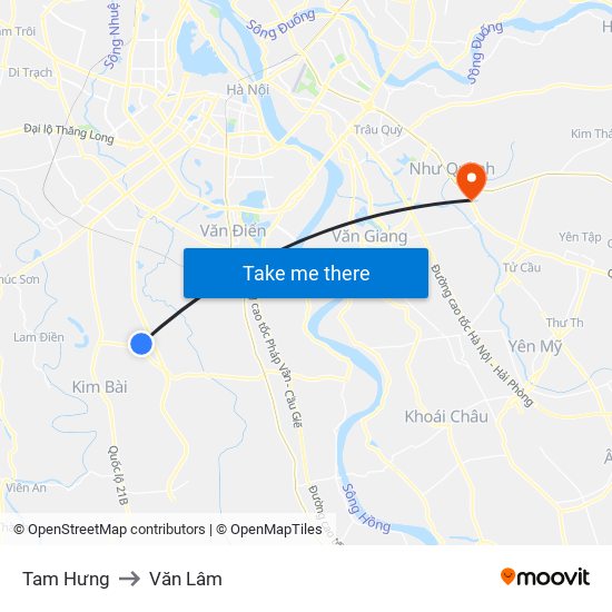 Tam Hưng to Văn Lâm map