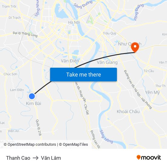 Thanh Cao to Văn Lâm map