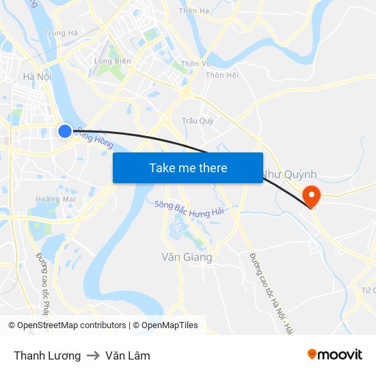 Thanh Lương to Văn Lâm map