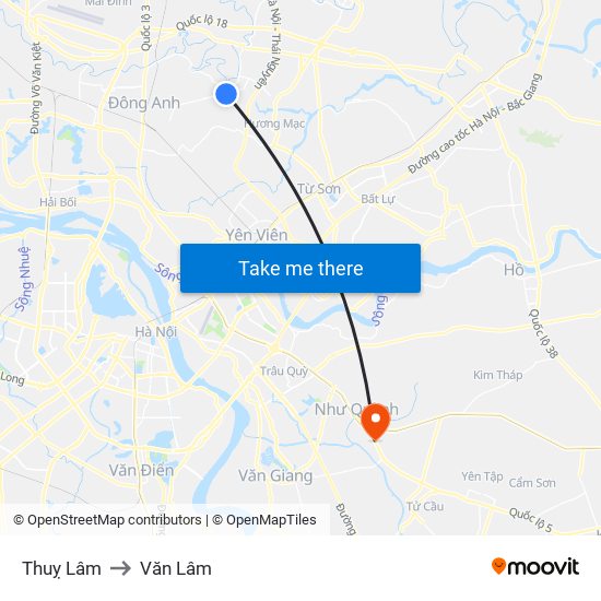 Thuỵ Lâm to Văn Lâm map