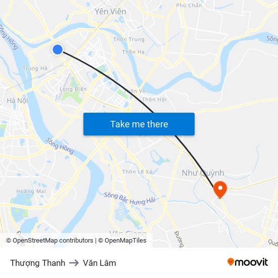 Thượng Thanh to Văn Lâm map