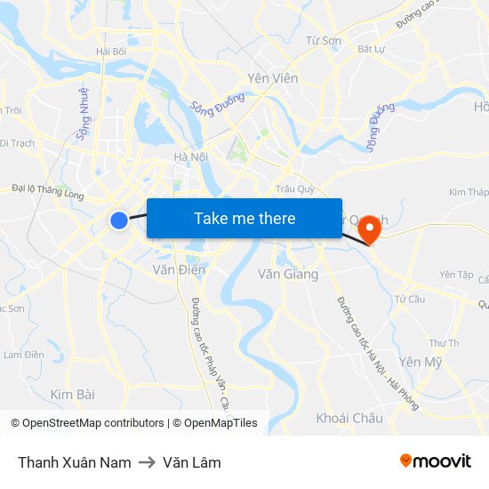 Thanh Xuân Nam to Văn Lâm map