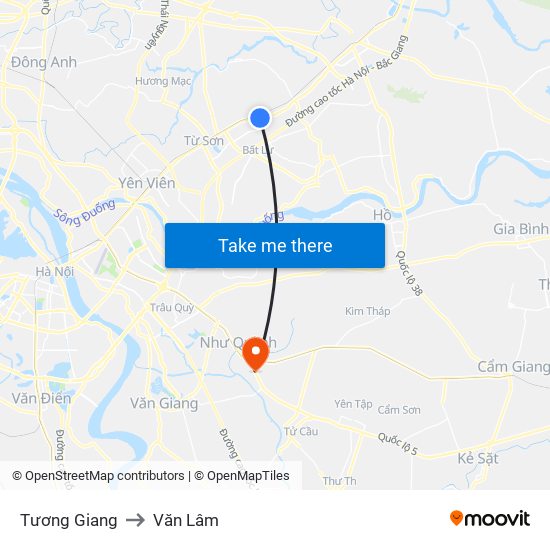 Tương Giang to Văn Lâm map