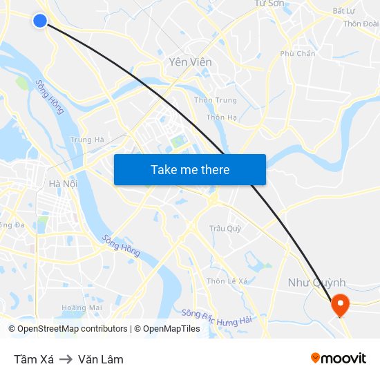 Tầm Xá to Văn Lâm map