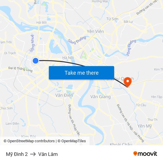 Mỹ Đình 2 to Văn Lâm map