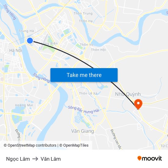 Ngọc Lâm to Văn Lâm map