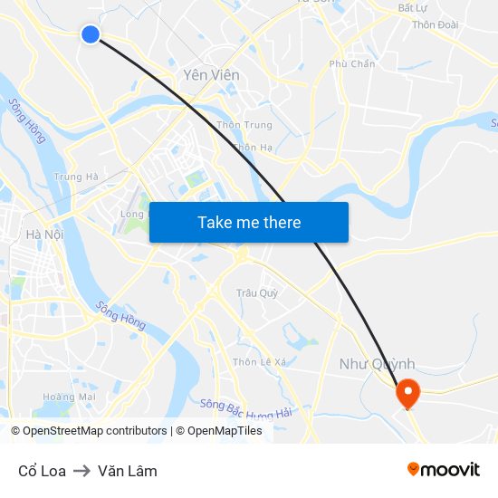 Cổ Loa to Văn Lâm map