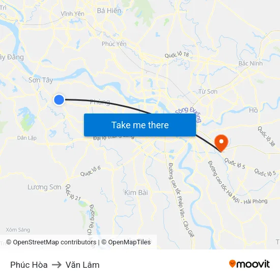 Phúc Hòa to Văn Lâm map