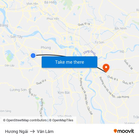 Hương Ngải to Văn Lâm map